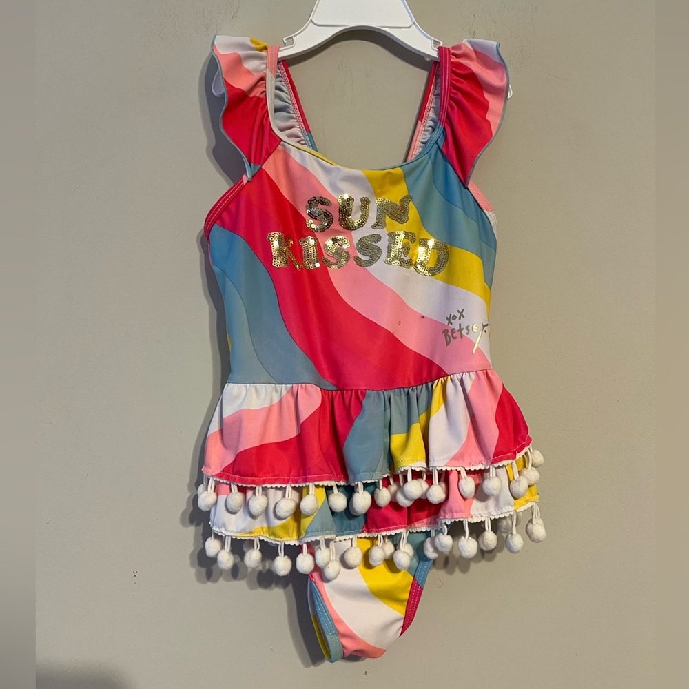 Betsey Johnson Pink and Blue Kids Swim One Piece size 5